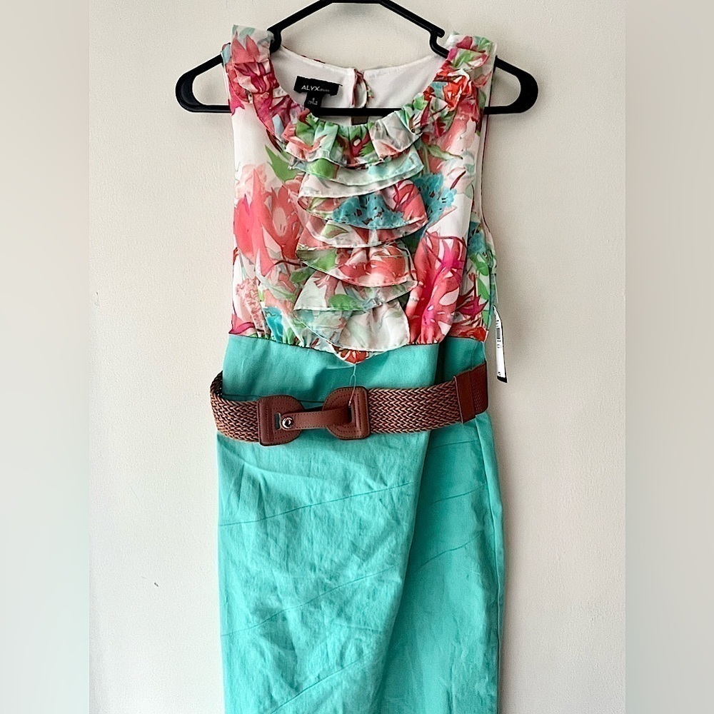 Floral Midi Belted Sleeveless Floral Dress, size 8
